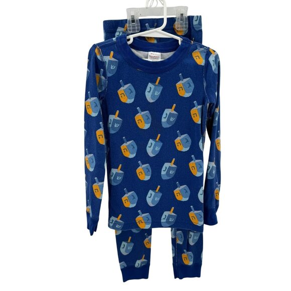 Hanna Andersson Organic Cotton Blue Dreidel Print Long John 2-Piece Pajama Set - Picture 1 of 6